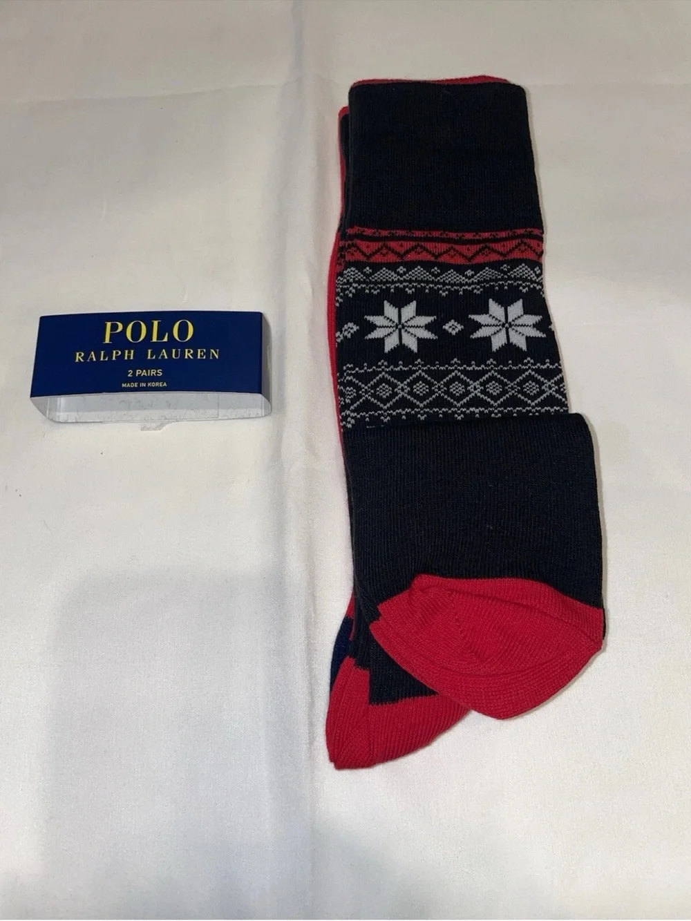 Polo by Ralph Lauren Red Crew Socks with Navy Accents and Bear Motif